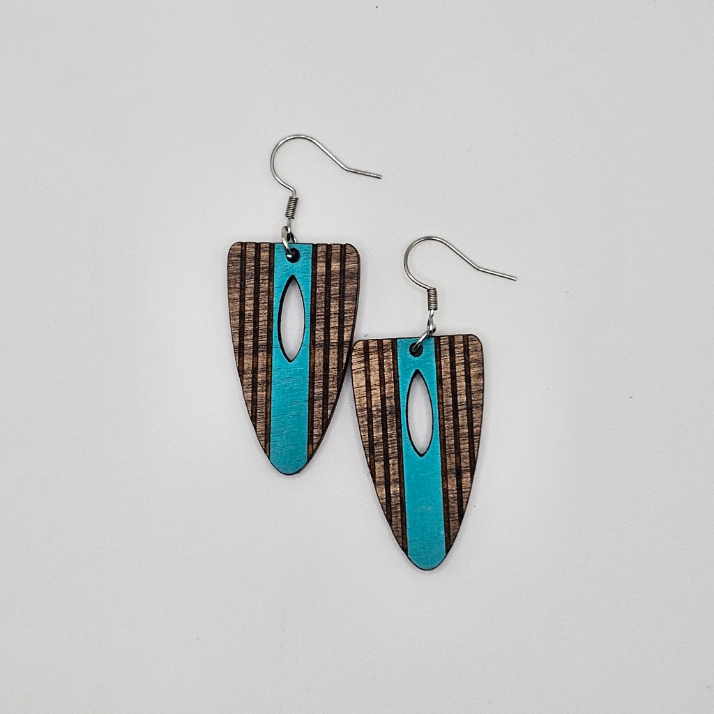 Rustic Turquoise Slat Dangle Earrings | Hand-Painted | Surgical Steel - DEHPP78