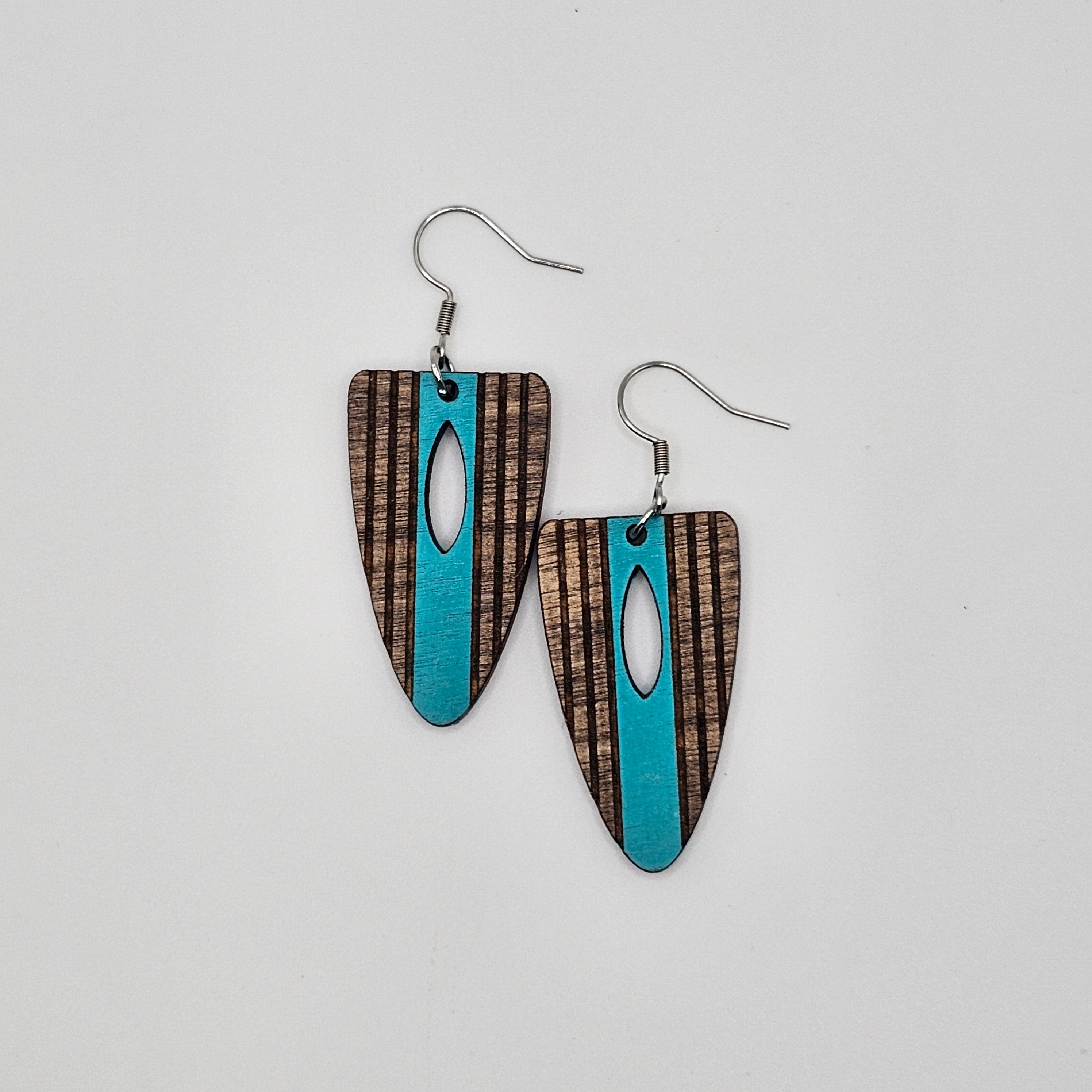 Rustic Turquoise Slat Dangle Earrings | Hand-Painted | Surgical Steel - DEHPP78