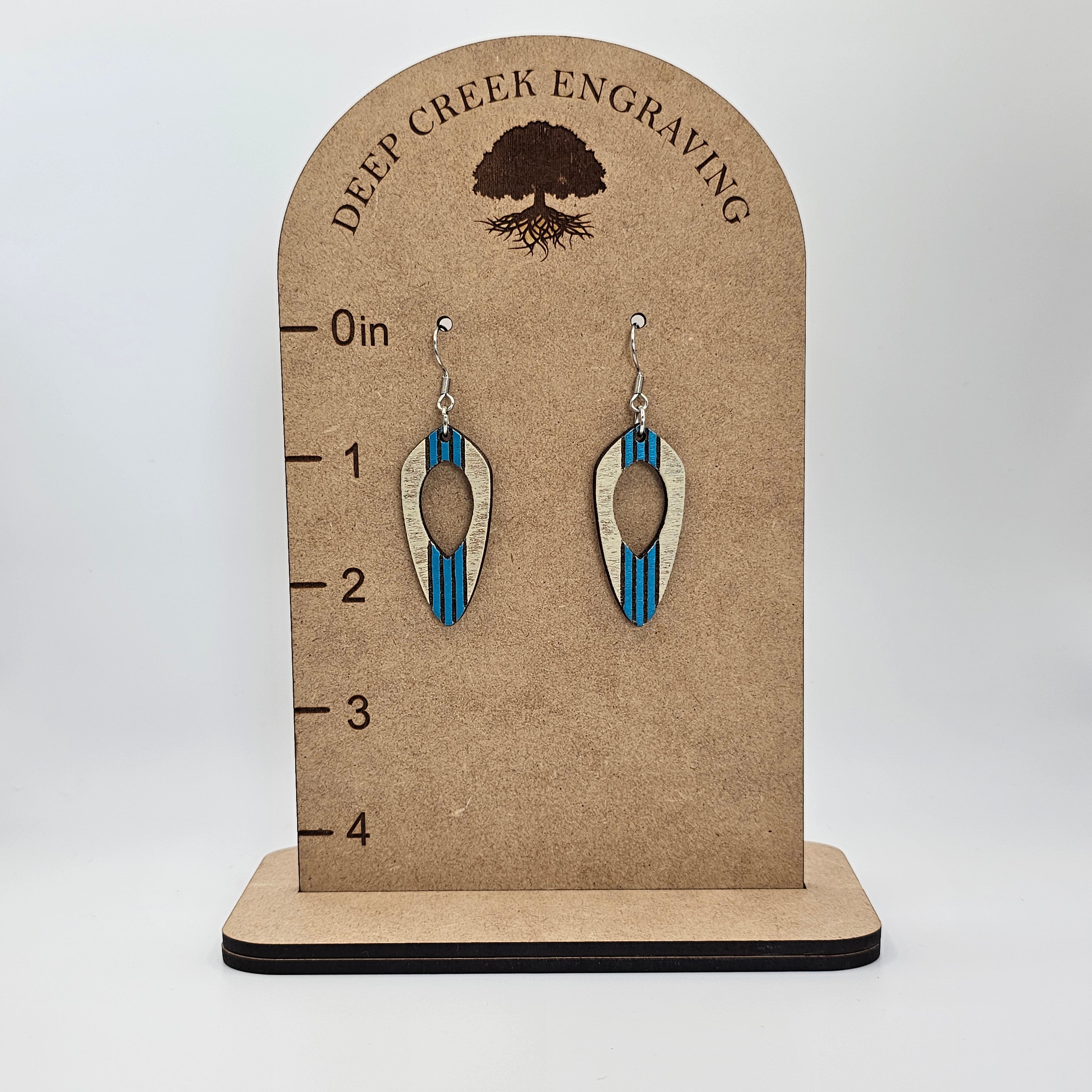 Blue Stripe Cutout Dangle Earrings | Hand-Painted | Surgical Steel - DEHPP79