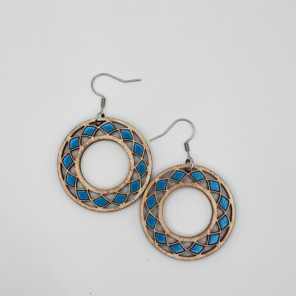 Santorini Mosaic Circle Dangle Earrings | Hand-Painted | Surgical Steel - DEHPP8-B