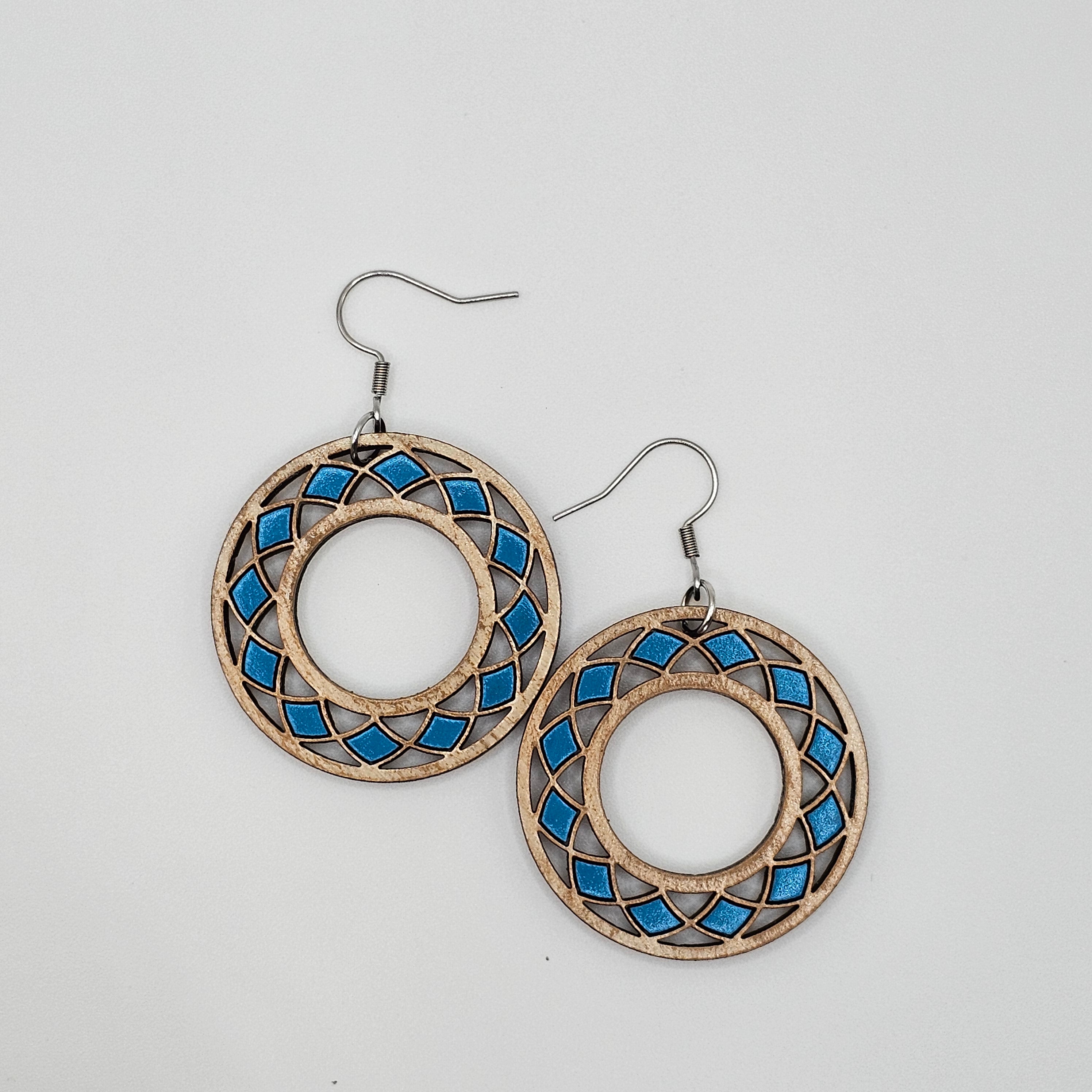 Santorini Mosaic Circle Dangle Earrings | Hand-Painted | Surgical Steel - DEHPP8-B