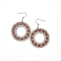 Crimson Mosaic Circle Dangle Earrings | Hand-Painted | Surgical Steel - DEHPP8-C