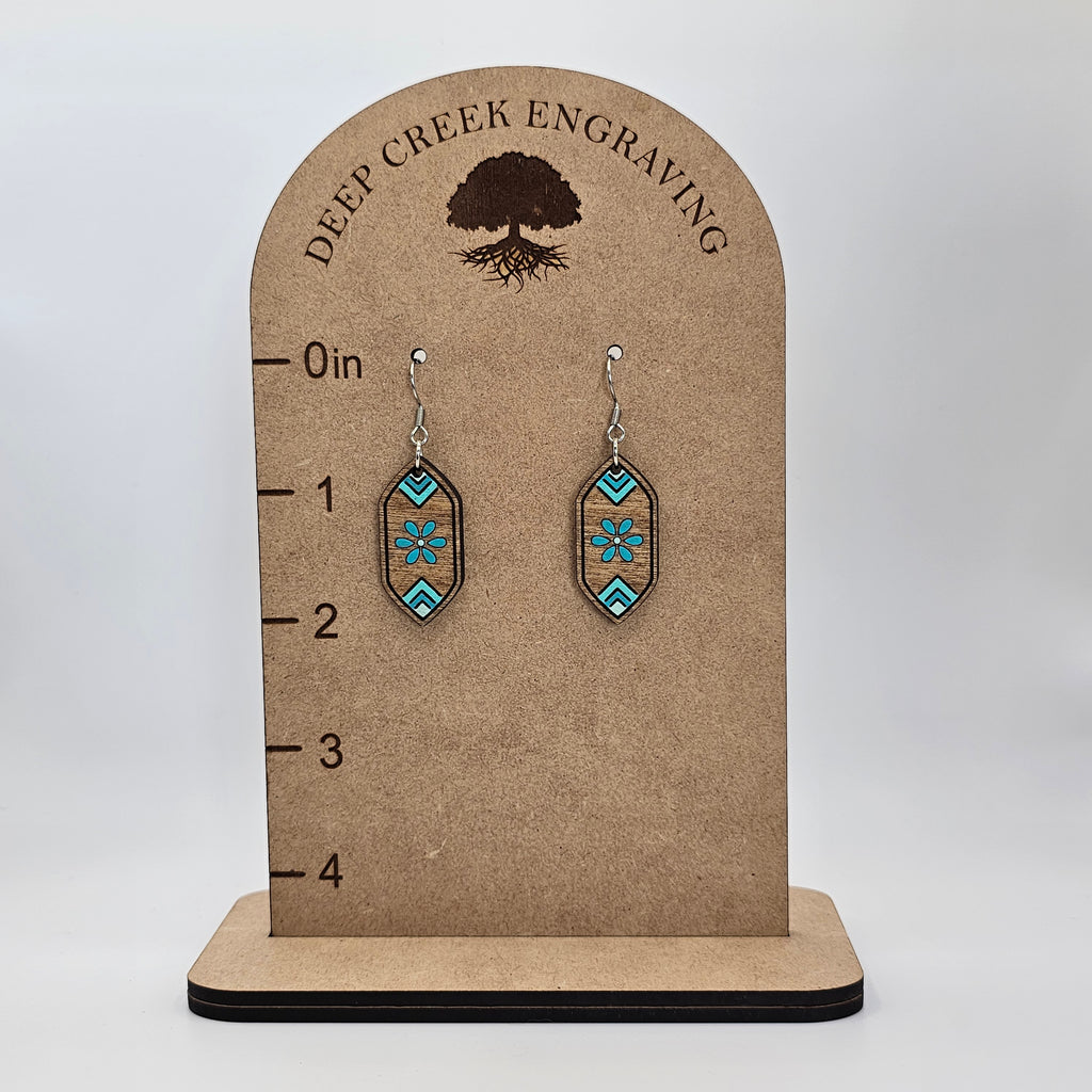Turquoise Floral Diamond Dangle Earrings | Hand-Painted | Surgical Steel - DEHPP82