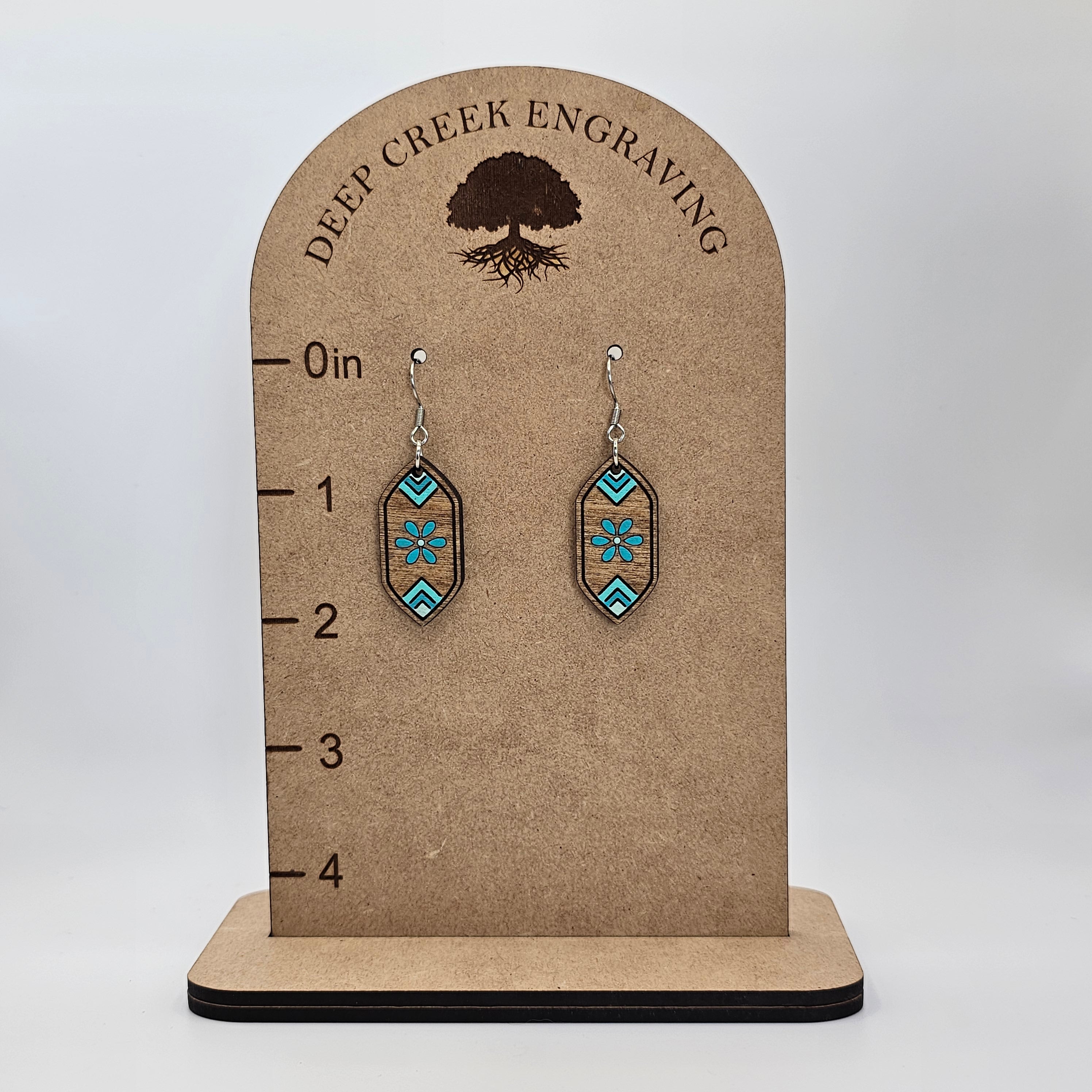 Turquoise Floral Diamond Dangle Earrings | Hand-Painted | Surgical Steel - DEHPP82