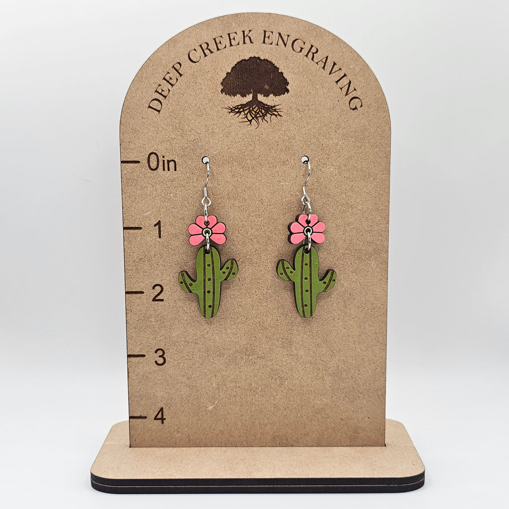 Desert Bloom Cactus Dangle Earrings | Hand-Painted | Surgical Steel - DEHPP83