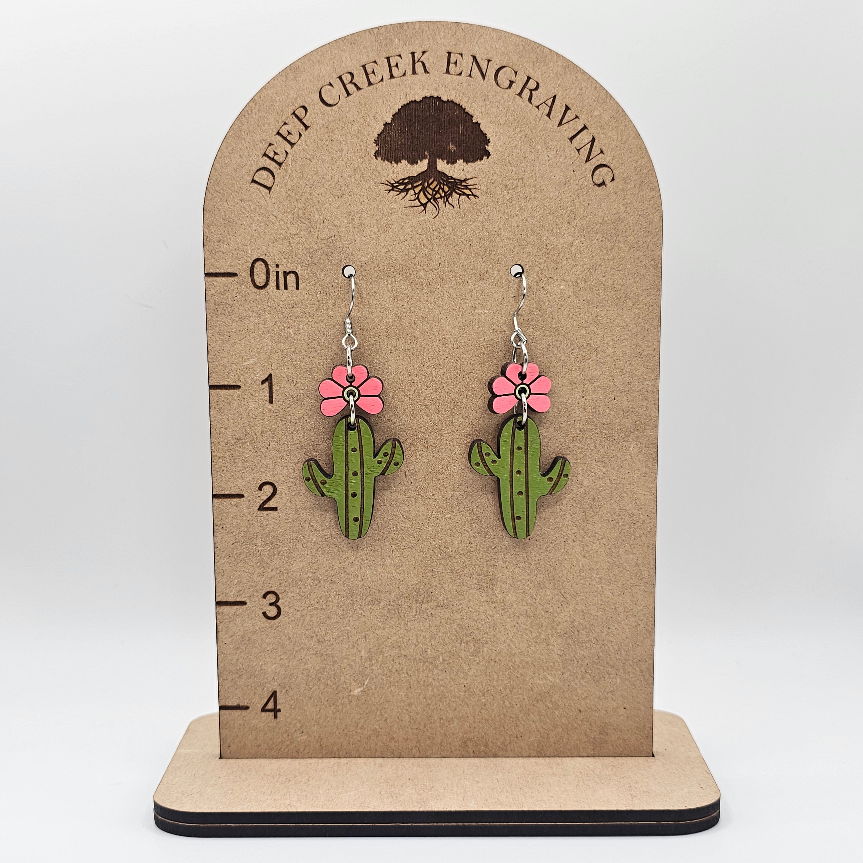 Desert Bloom Cactus Dangle Earrings | Hand-Painted | Surgical Steel - DEHPP83
