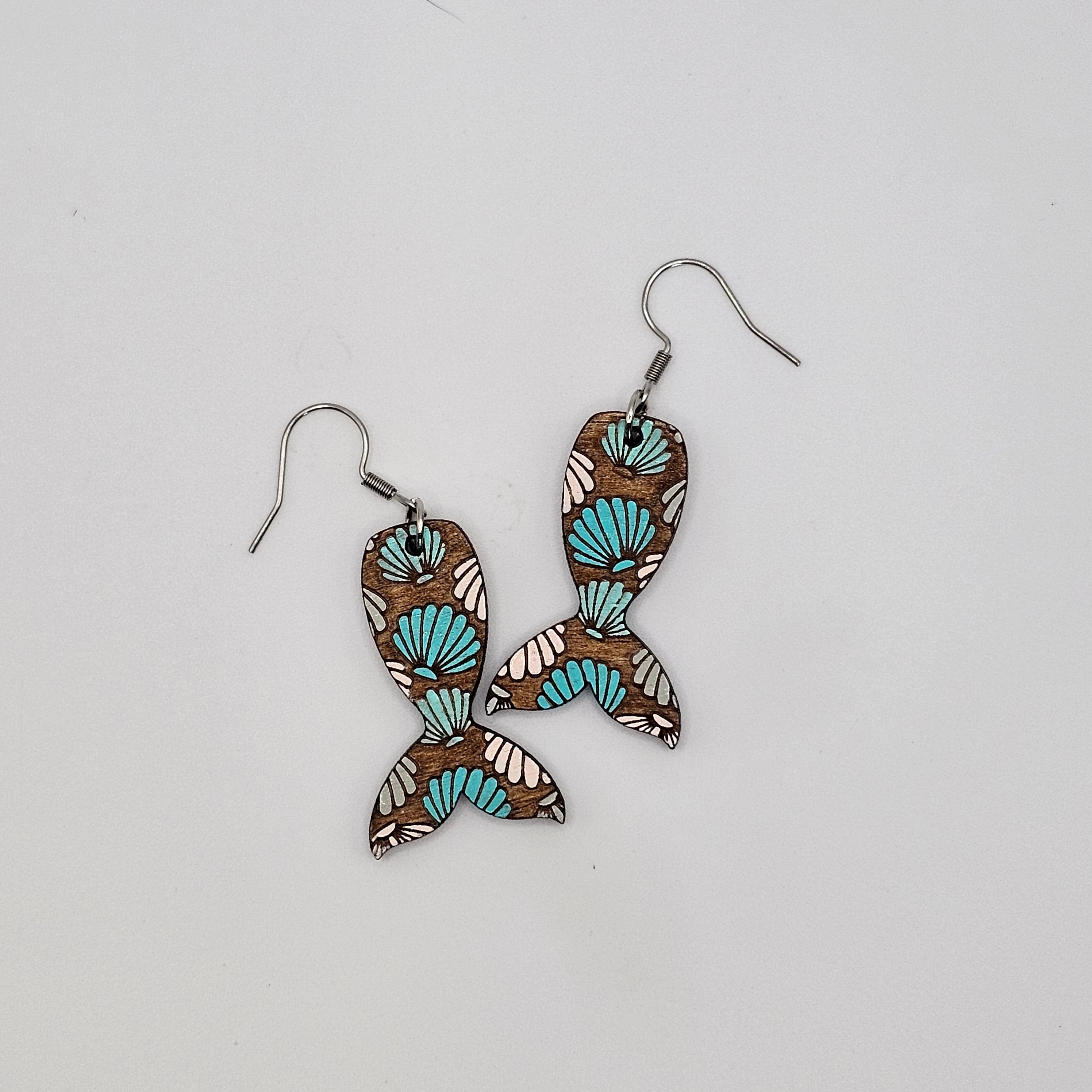 Mermaid Tail Dangle Earrings | Hand-Painted | Surgical Steel - DEHPP84