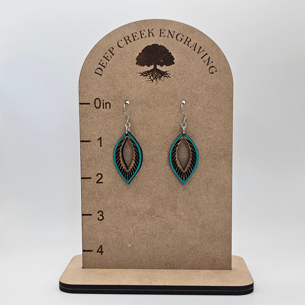 Turquoise Feather Leaf Dangle Earrings | Hand-Painted | Surgical Steel - DEHPP87