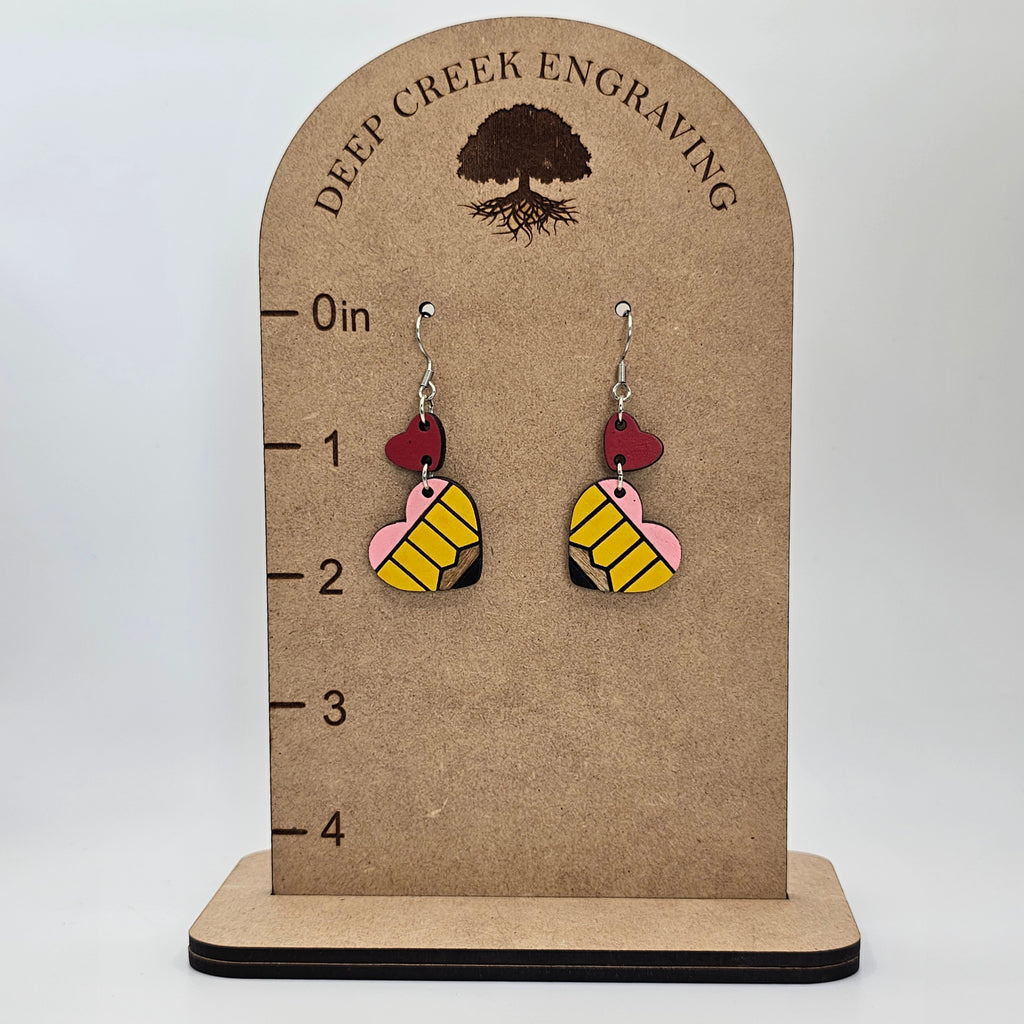 Pencil Heart Dangle Earrings | Hand-Painted | Surgical Steel - DEHPP88