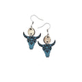 Turquoise Steer Skull Dangle Earrings | Hand-Painted | Surgical Steel - DEHPP89