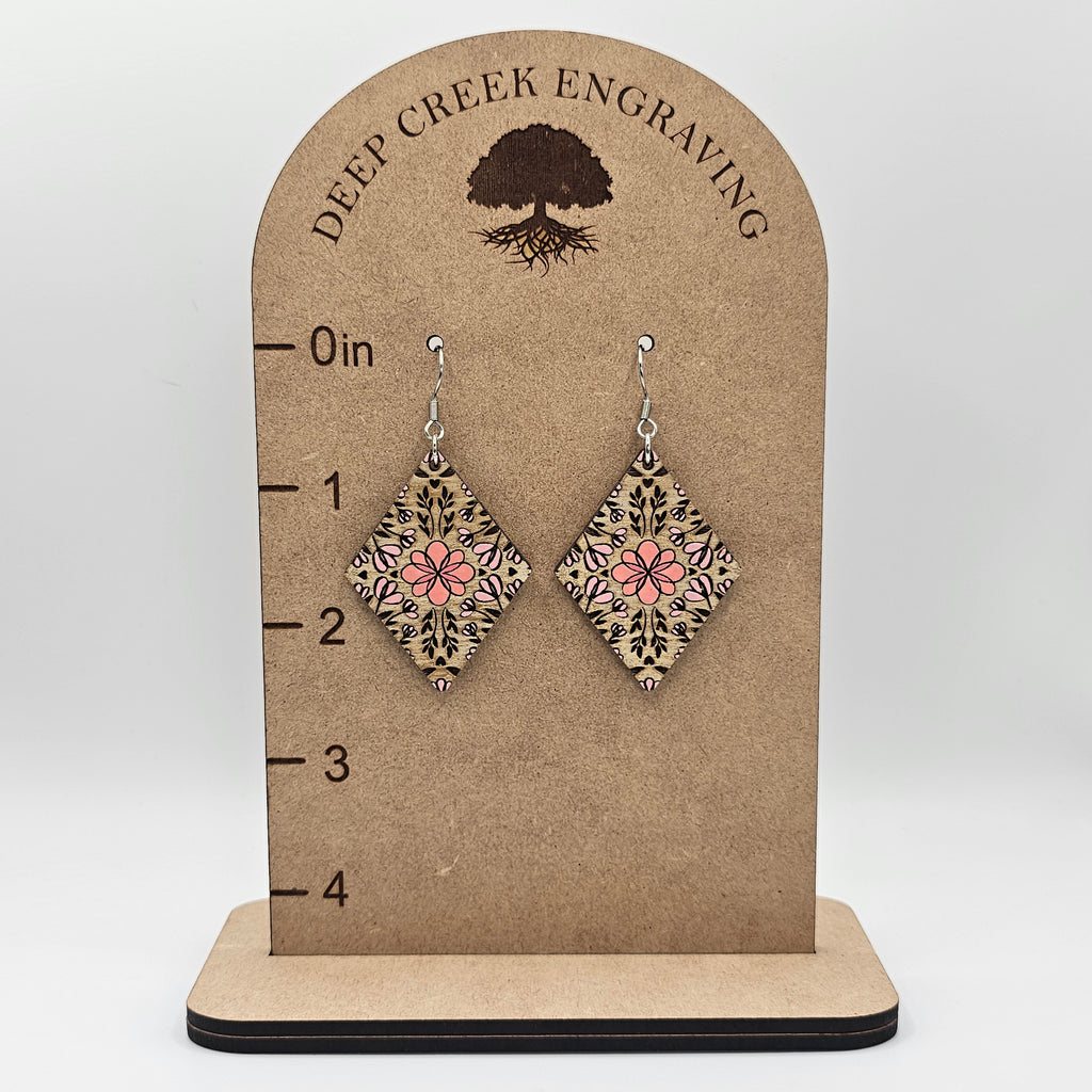 Country Garden Diamonds Dangle Earrings | Hand-Painted | Surgical Steel - DEHPP9
