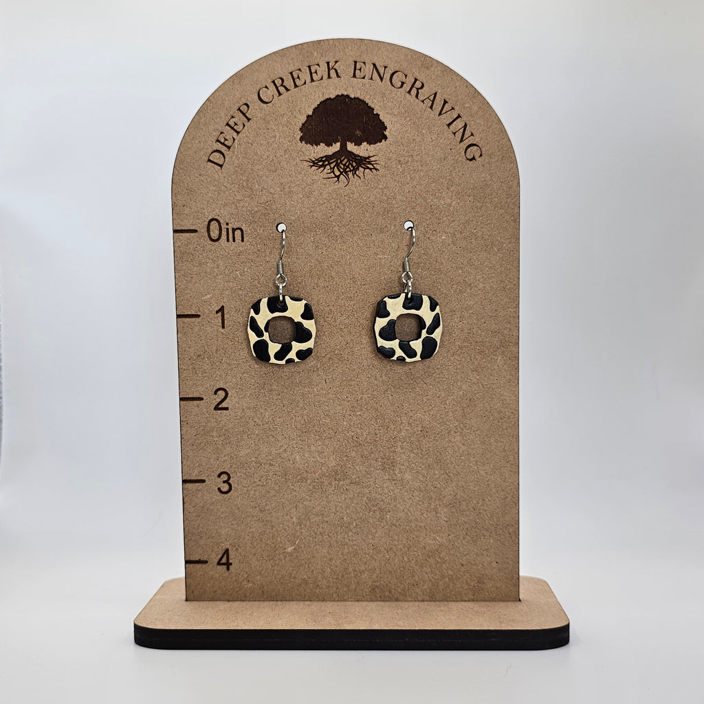 Spotted Cow Square Dangle Earrings | Hand-Painted | Surgical Steel - DEHPP97