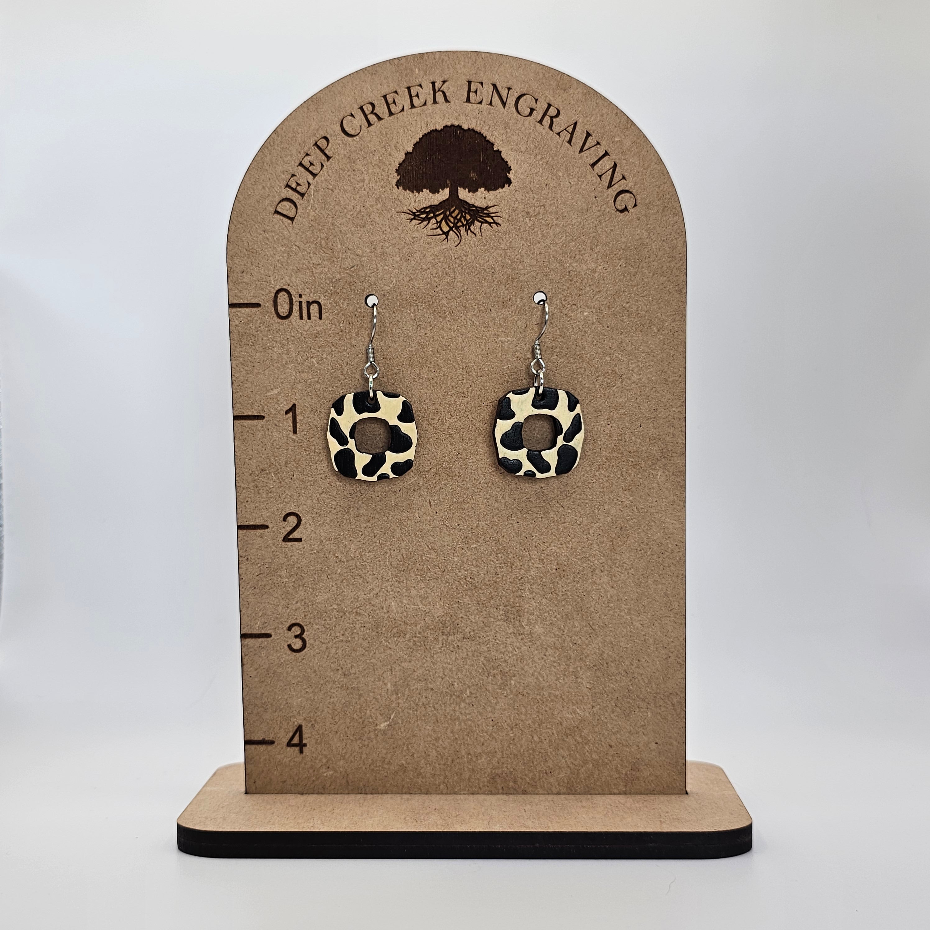 Spotted Cow Square Dangle Earrings | Hand-Painted | Surgical Steel - DEHPP97