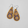 Sunburst Garden Teardrop Dangle Earrings | Laser Engraved Wood | Surgical Steel - DEHSC10-GP