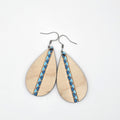Turquoise Stripe Teardrop Dangle Earrings | Laser Engraved Wood | Surgical Steel - DEHSC11-BS