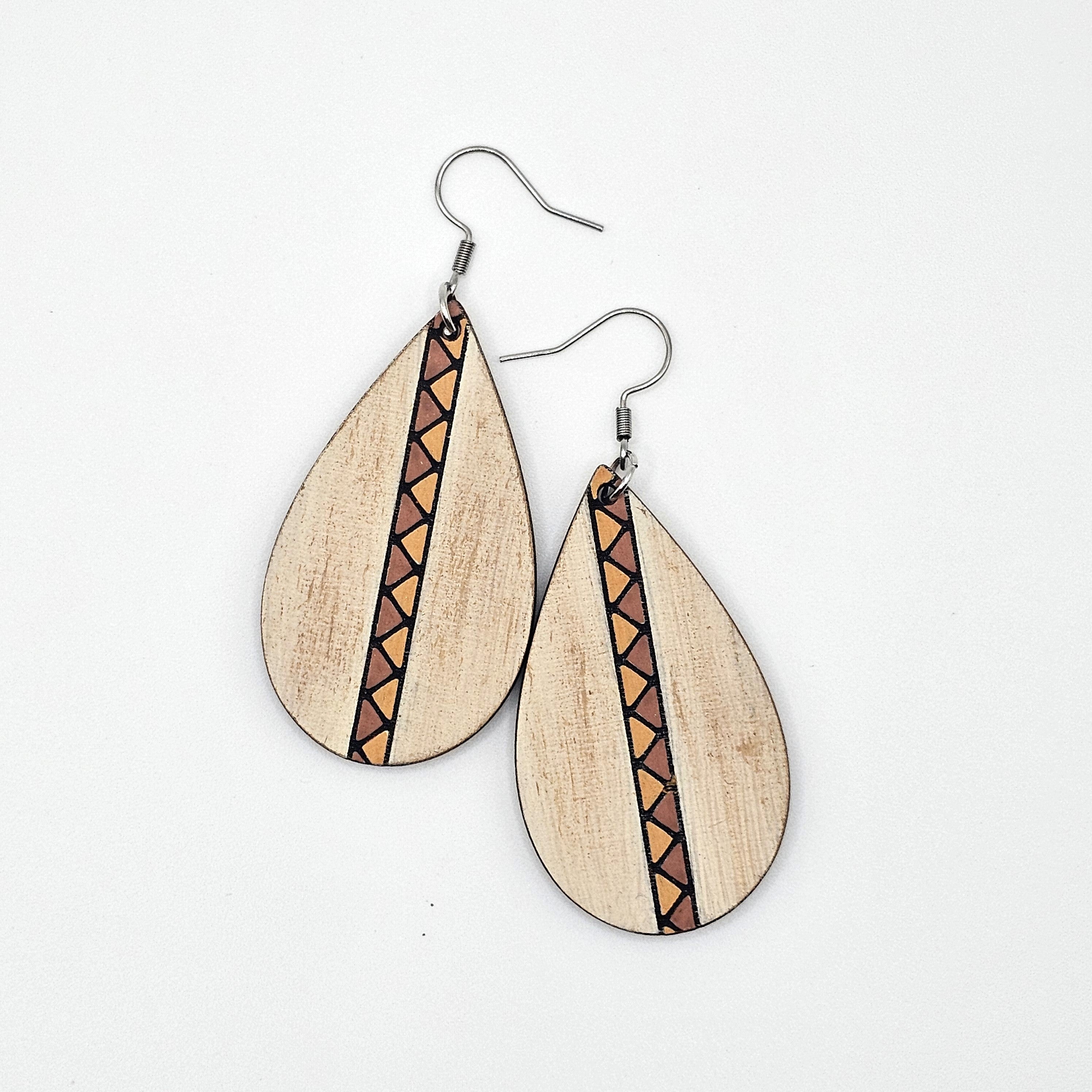 Desert Stripe Teardrop Dangle Earrings | Laser Engraved Wood | Surgical Steel - DEHSC11-CA