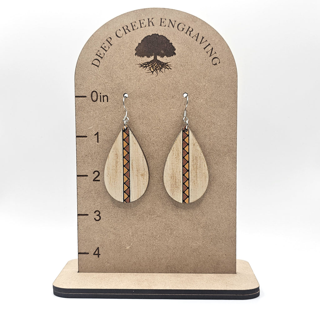 Desert Stripe Teardrop Dangle Earrings | Laser Engraved Wood | Surgical Steel - DEHSC11-CA