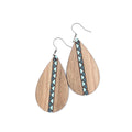 Walnut Turquoise Stripe Teardrop Dangle Earrings | Laser Engraved Wood | Surgical Steel - DEHSC11-WBS