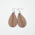 Walnut Coral Stripe Teardrop Dangle Earrings | Laser Engraved Wood | Surgical Steel - DEHSC11-WSW