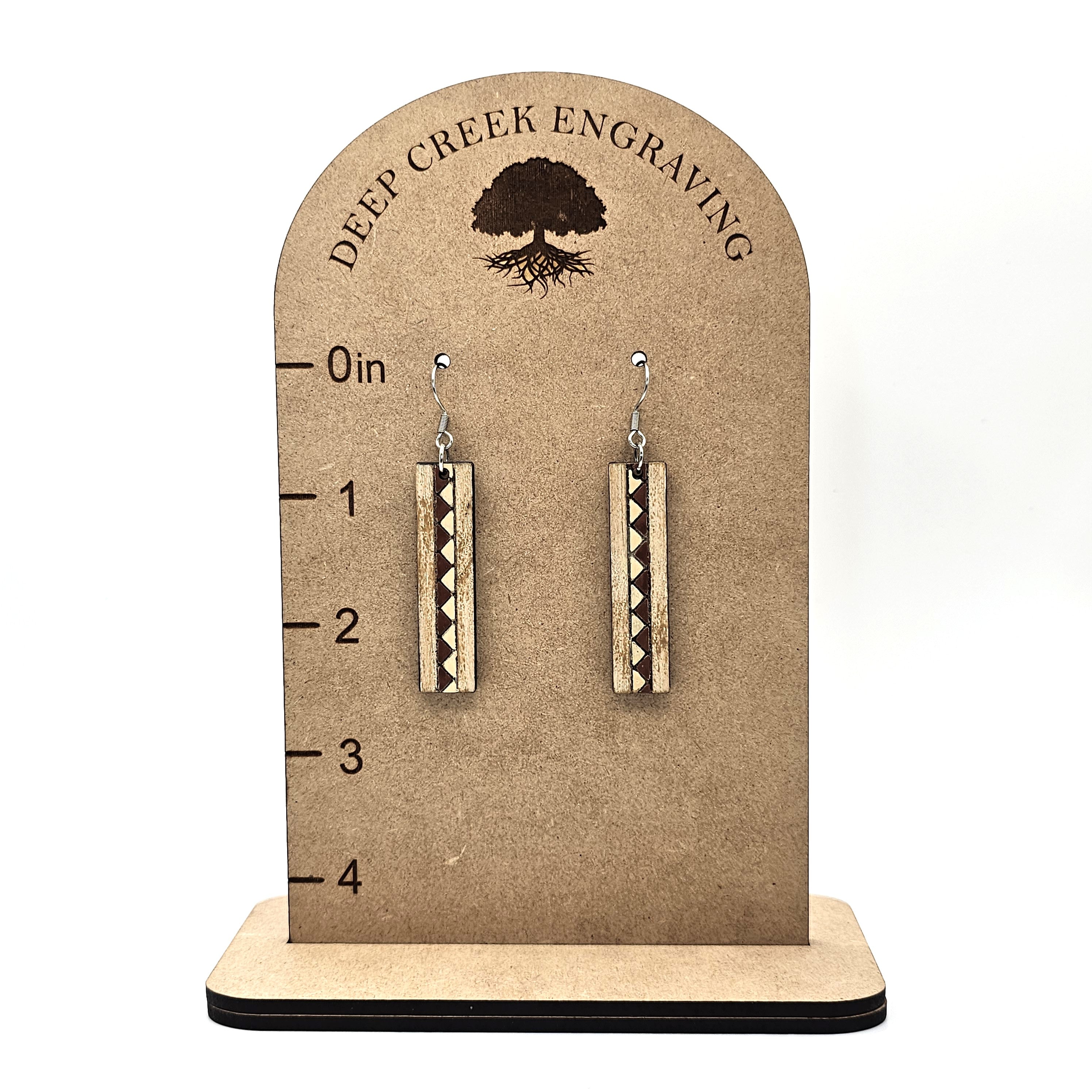 Desert Trail Geometric Dangle Earrings | Laser Engraved Wood | Surgical Steel - DEHSC12