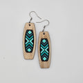 Turquoise Geometric Column Dangle Earrings | Laser Engraved Wood | Surgical Steel - DEHSC4-T