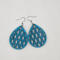 Turquoise Lattice Teardrop Dangle Earrings | Laser Engraved Wood | Surgical Steel - DEHSC6
