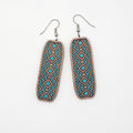 Turquoise Tribal Bar Dangle Earrings | Laser Engraved Wood | Surgical Steel - DEHSC7-S