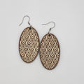 Scale Pattern Oval Dangle Earrings | Laser Engraved Wood | Surgical Steel - DEHSC8-T