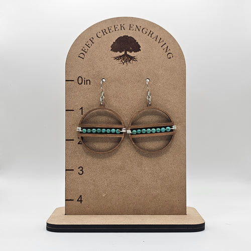 Circle Beaded Dangle Earrings | Laser Cut Wood | Turquoise Stone Beads | Surgical Steel - DEWCR2