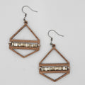 Diamond Beaded Dangle Earrings | Laser Cut Wood | Shell Beads | Surgical Steel - DEWCR3