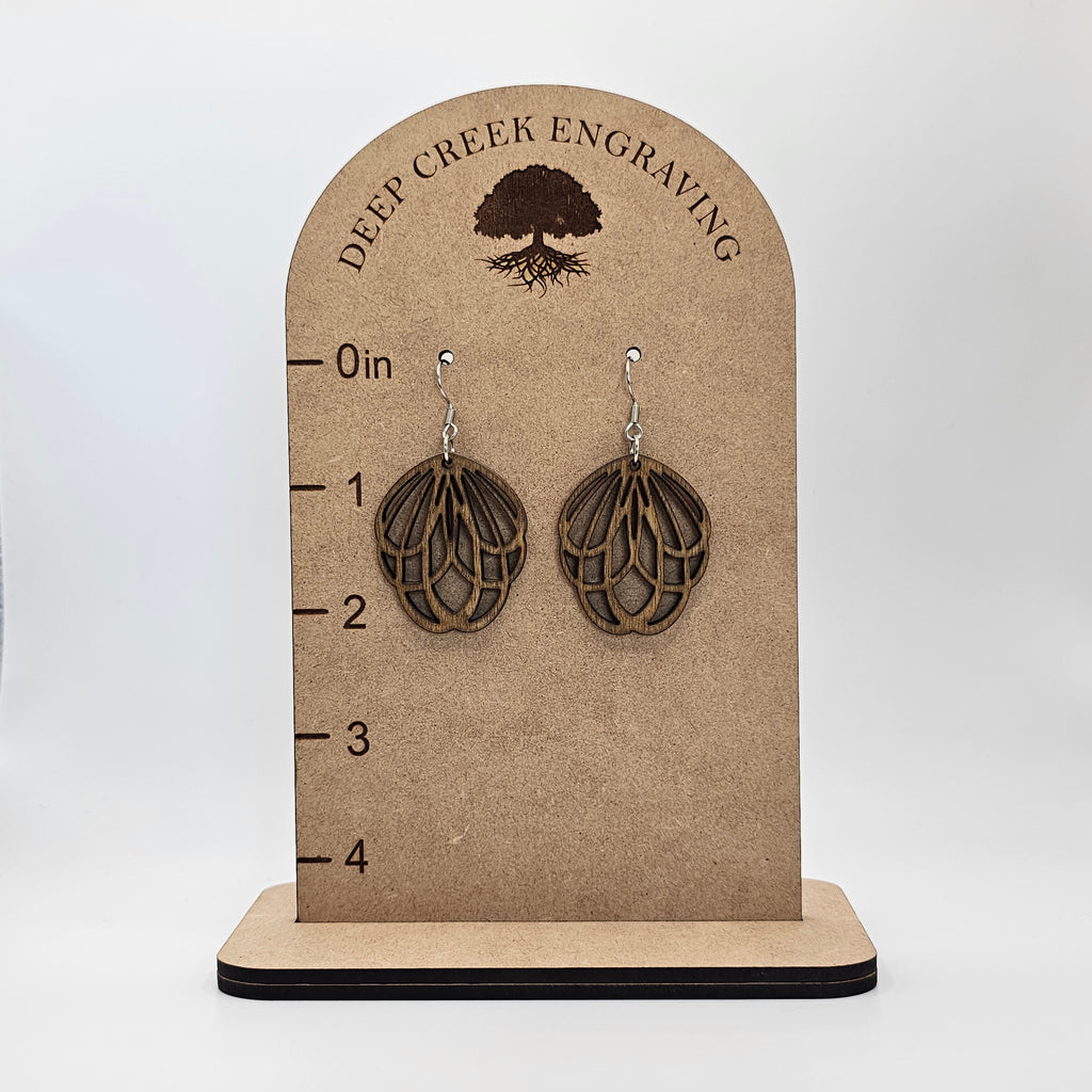 Natural Wood Lotus Drop Dangle Earrings | Laser Cut Wood | Surgical Steel - DEWPP39