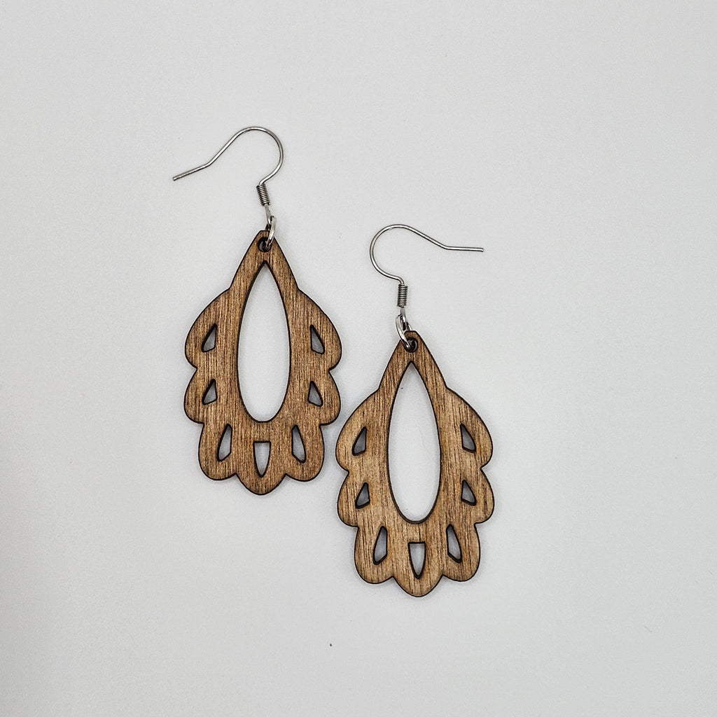 Scalloped Woodland Dangle Earrings | Laser-Cut Wood | Surgical Steel - DEWPP41