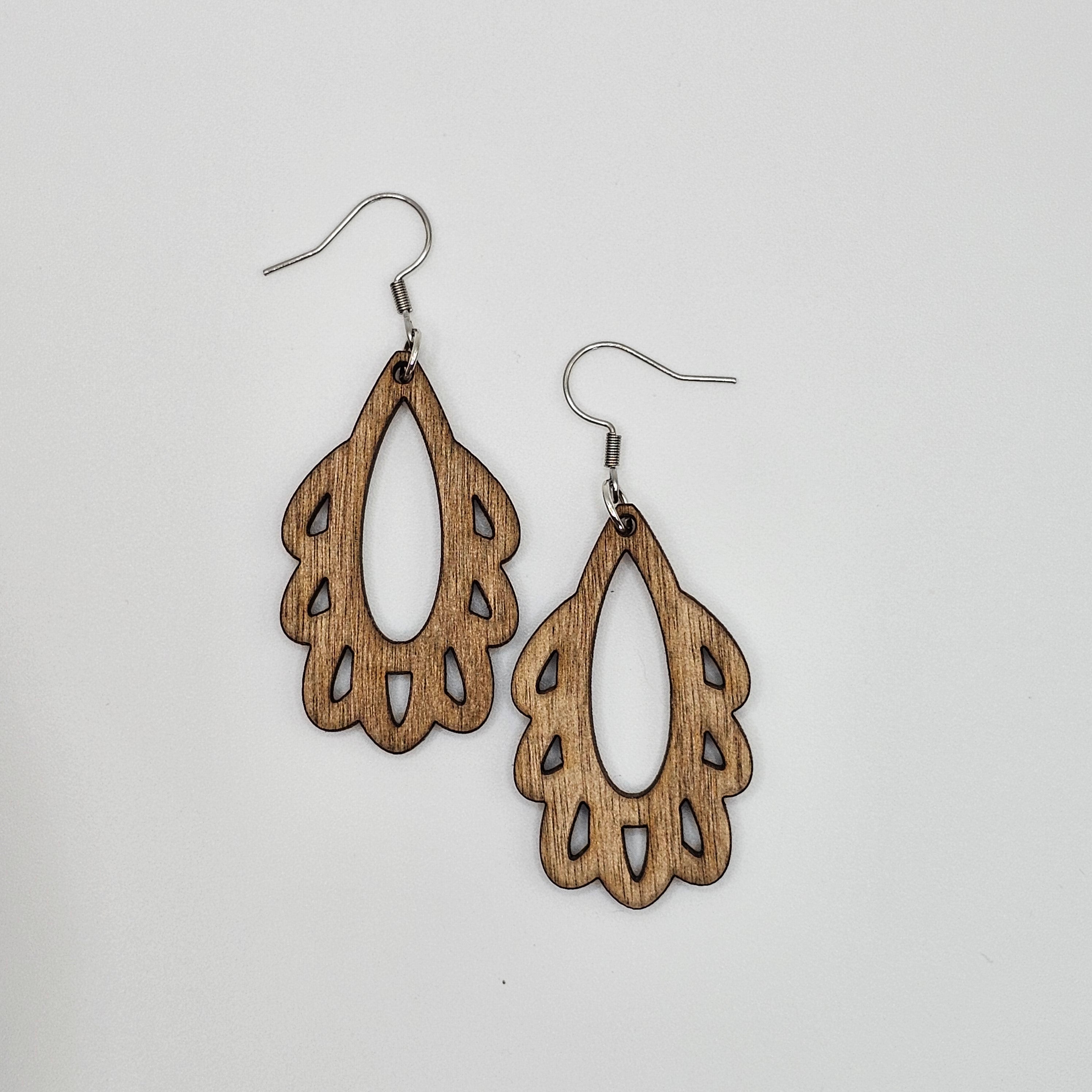 Scalloped Woodland Dangle Earrings | Laser-Cut Wood | Surgical Steel - DEWPP41