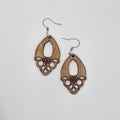 Boho Lace Cutout Dangle Earrings | Laser Cut Wood | Surgical Steel - DEWPP50