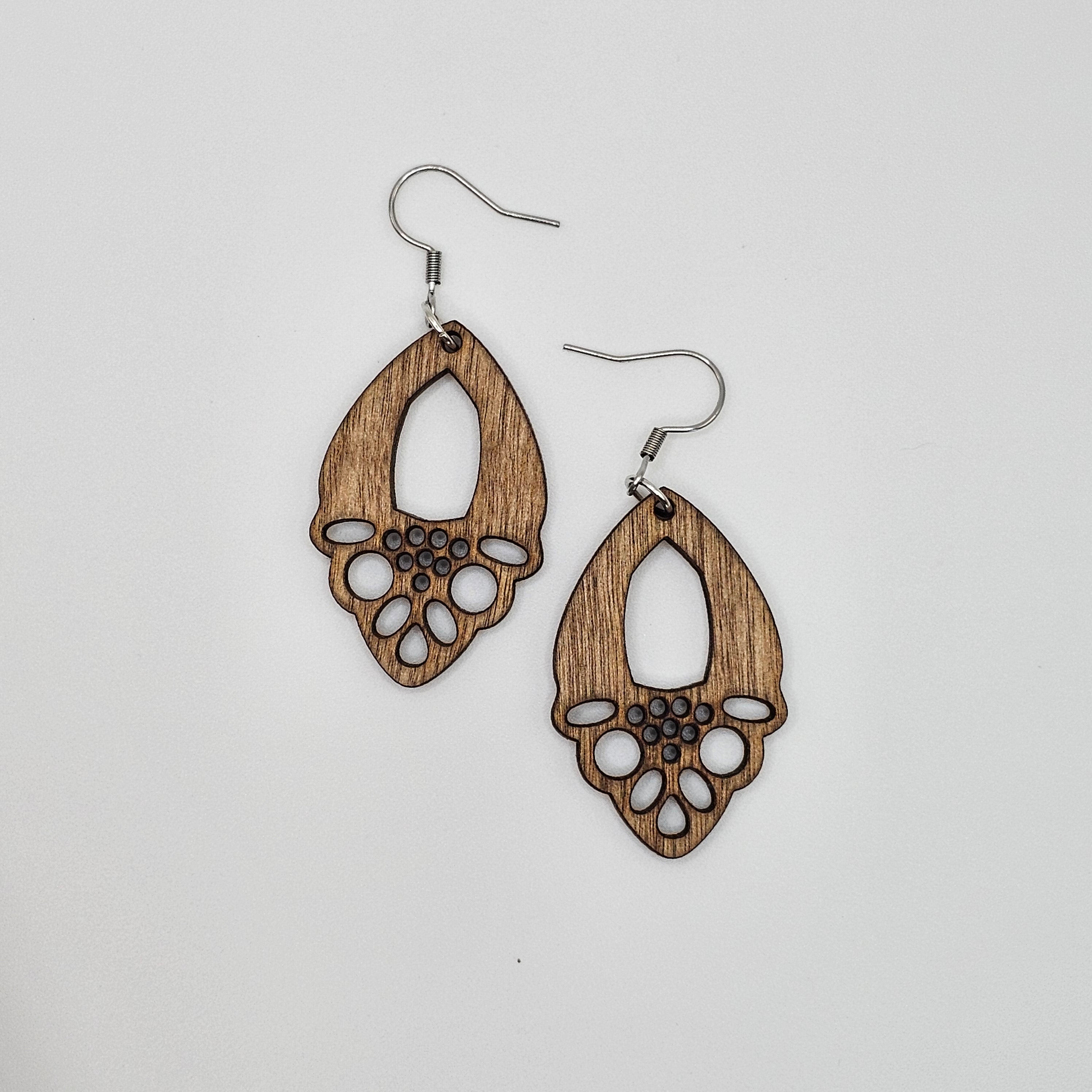 Boho Lace Cutout Dangle Earrings | Laser Cut Wood | Surgical Steel - DEWPP50