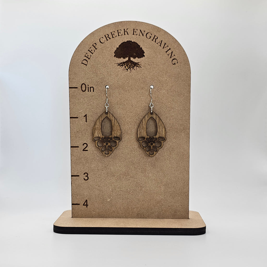 Boho Lace Cutout Dangle Earrings | Laser Cut Wood | Surgical Steel - DEWPP50