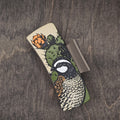 Hand-painted wood hair claw clip featuring a Northern Bobwhite quail and prickly pear cactus