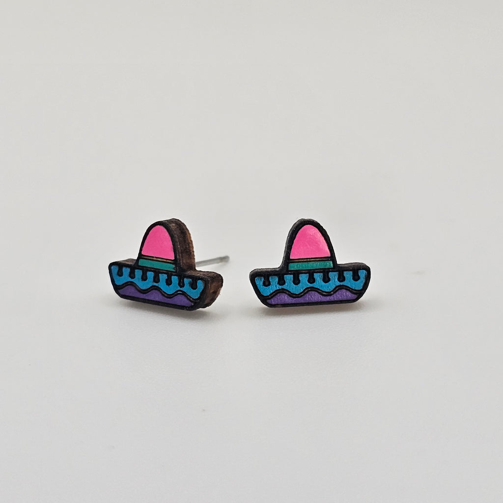 Fiesta Hat Stud Earring | Hand-Painted | Surgical Steel - SEHLH14
