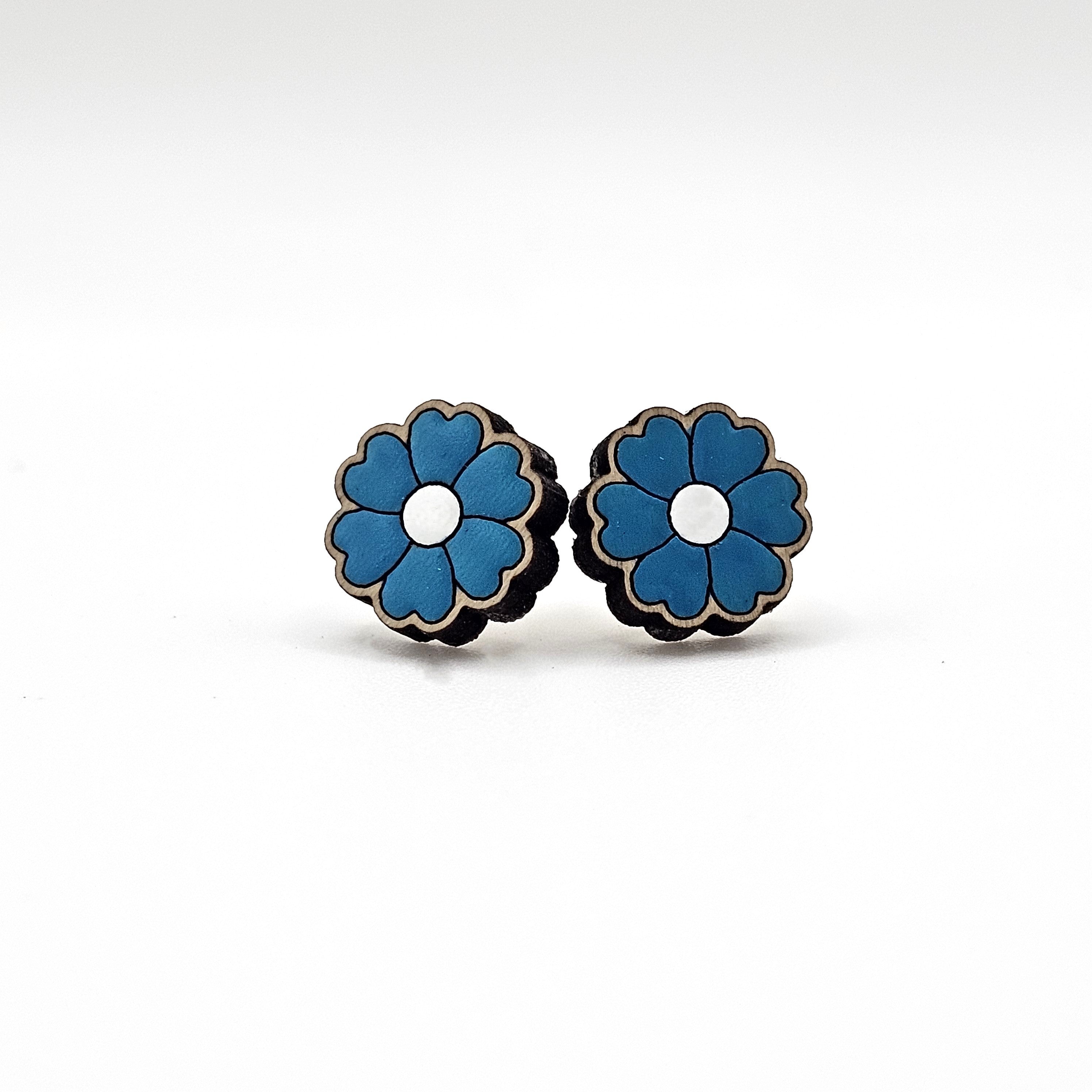 Heart Petal Flower Stud Earrings | Hand-Painted Wood | Surgical Steel - SEHOS11