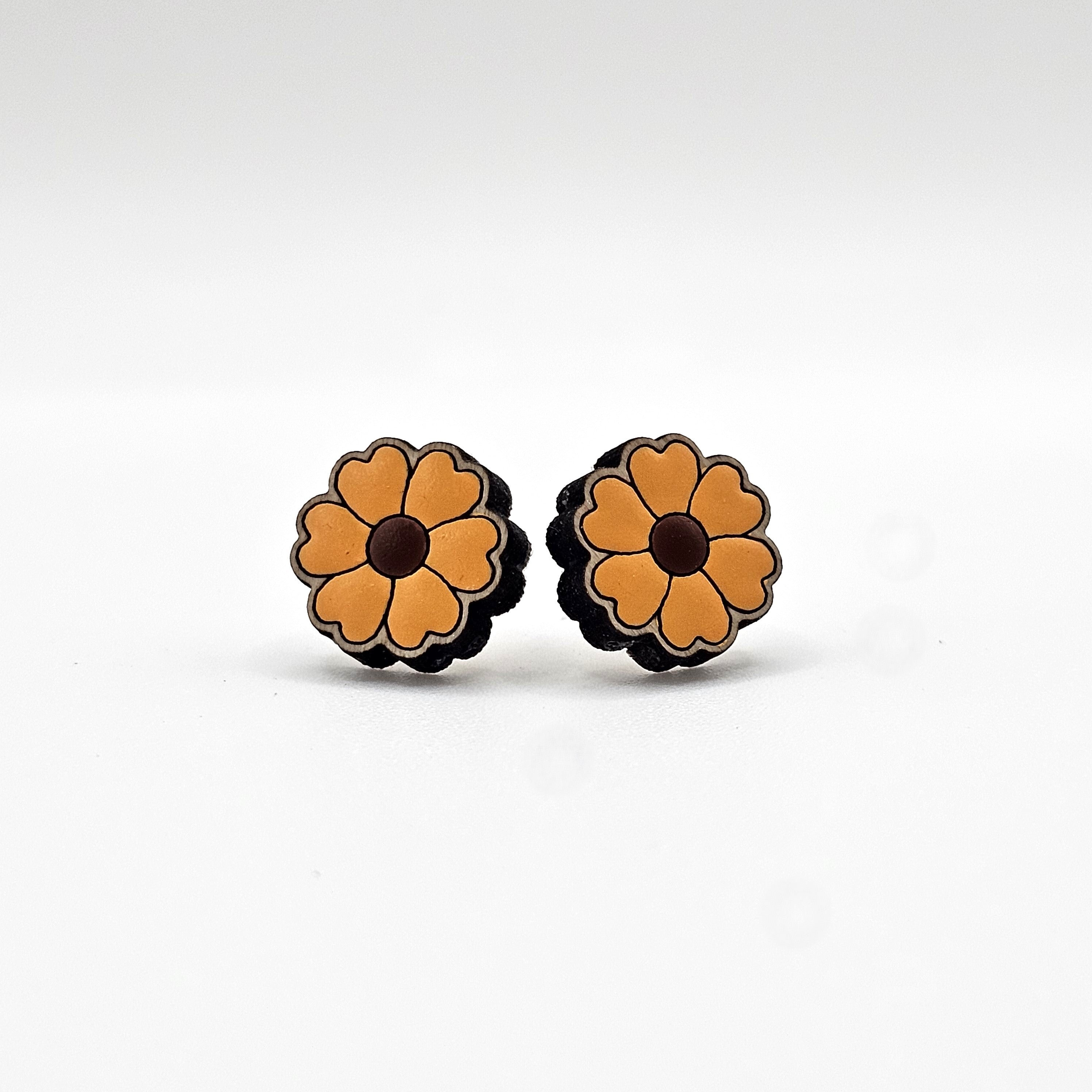Heart Petal Flower Stud Earrings | Hand-Painted Wood | Surgical Steel - SEHOS11