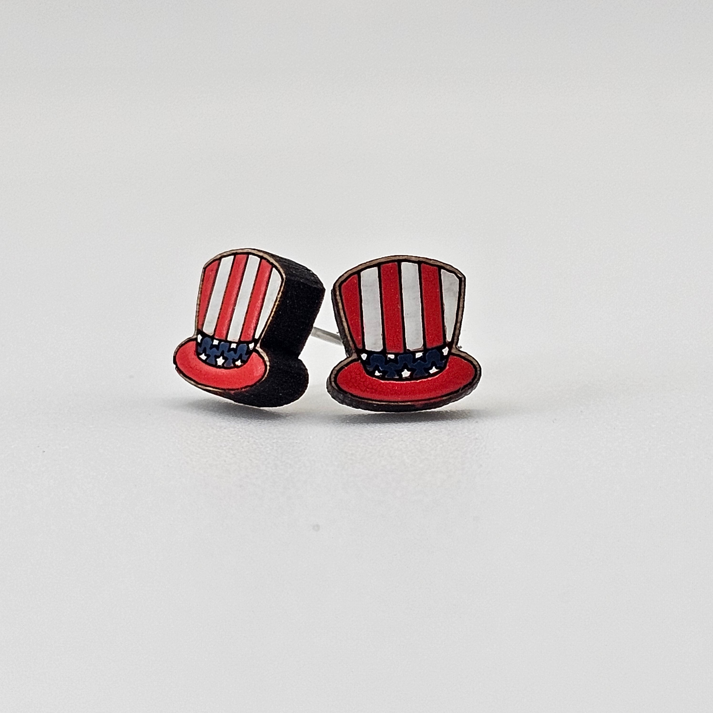 Uncle Sam Hat Stud Earrings | Hand-Painted | Surgical Steel - SEHOS18