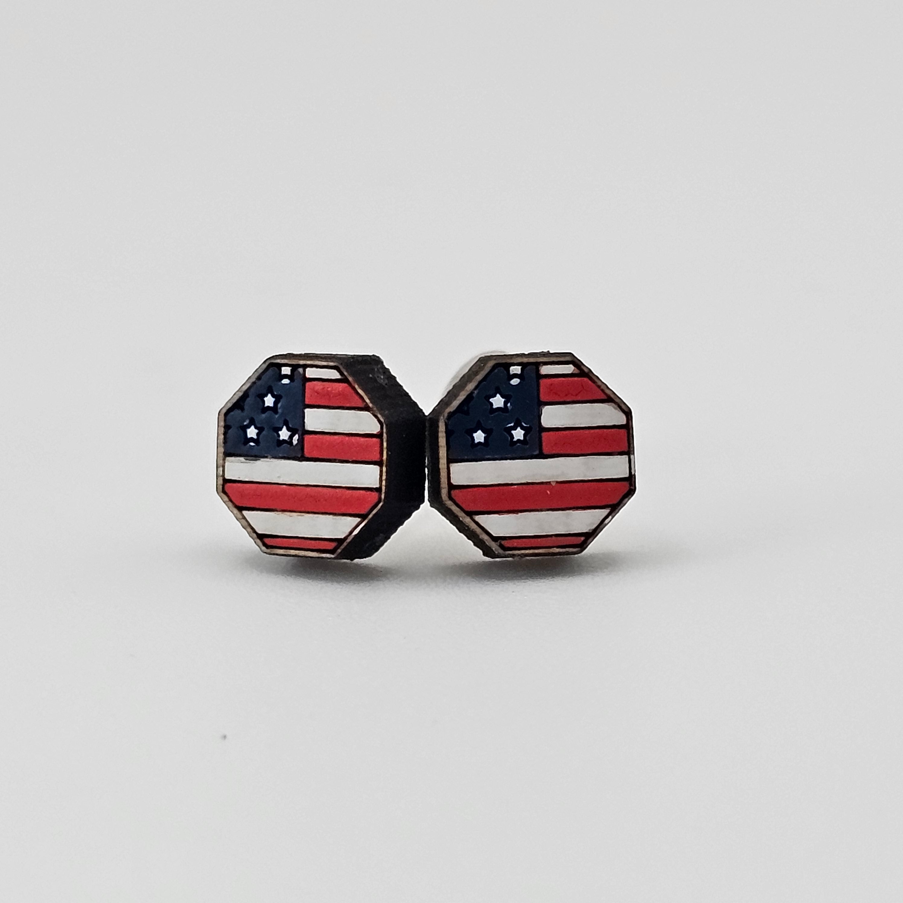Patriotic Octagon Stud Earring | Hand-Painted | Surgical Steel - SEHOS20