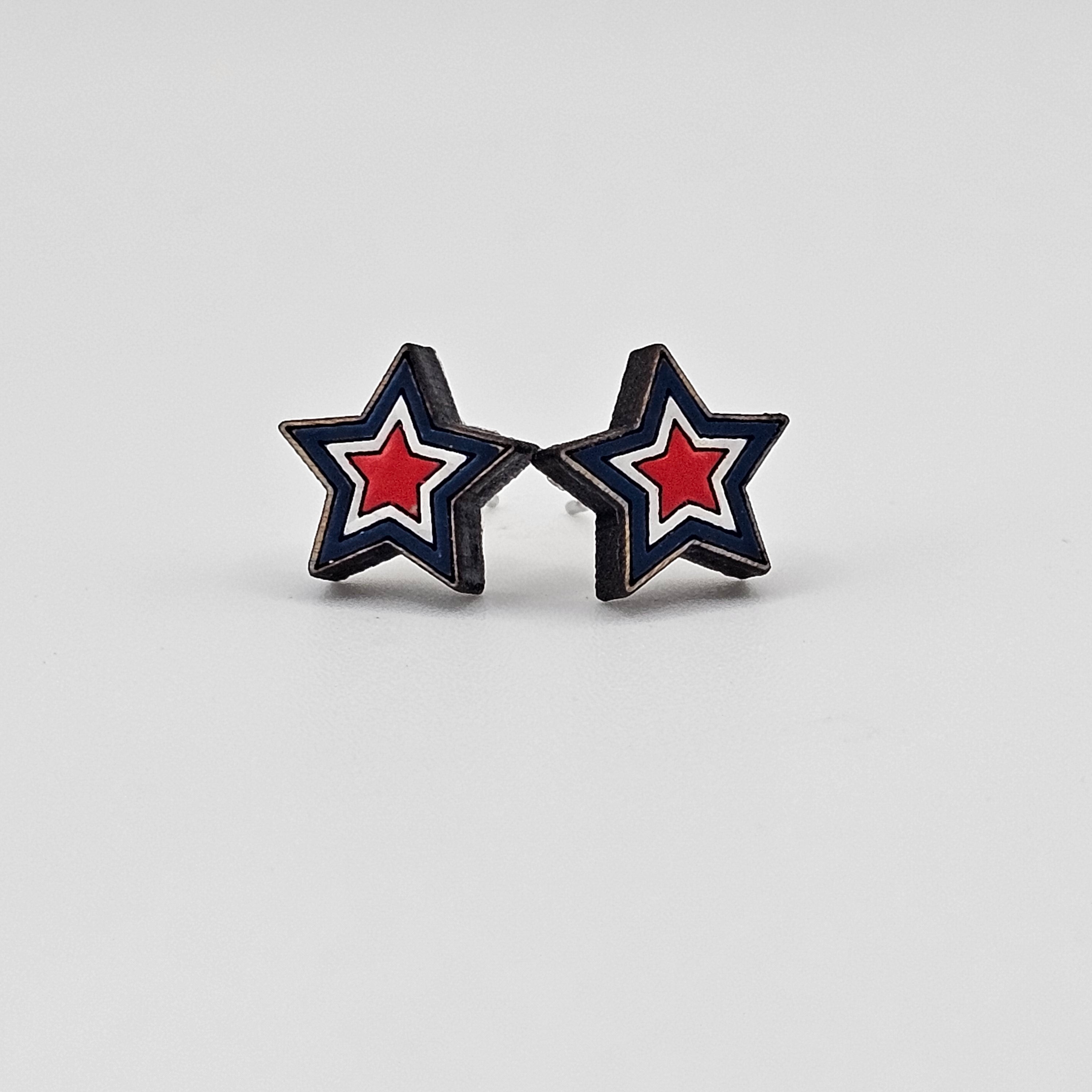 Layered Patriotic Star Stud Earring | Hand-Painted | Surgical Steel - SEHOS23