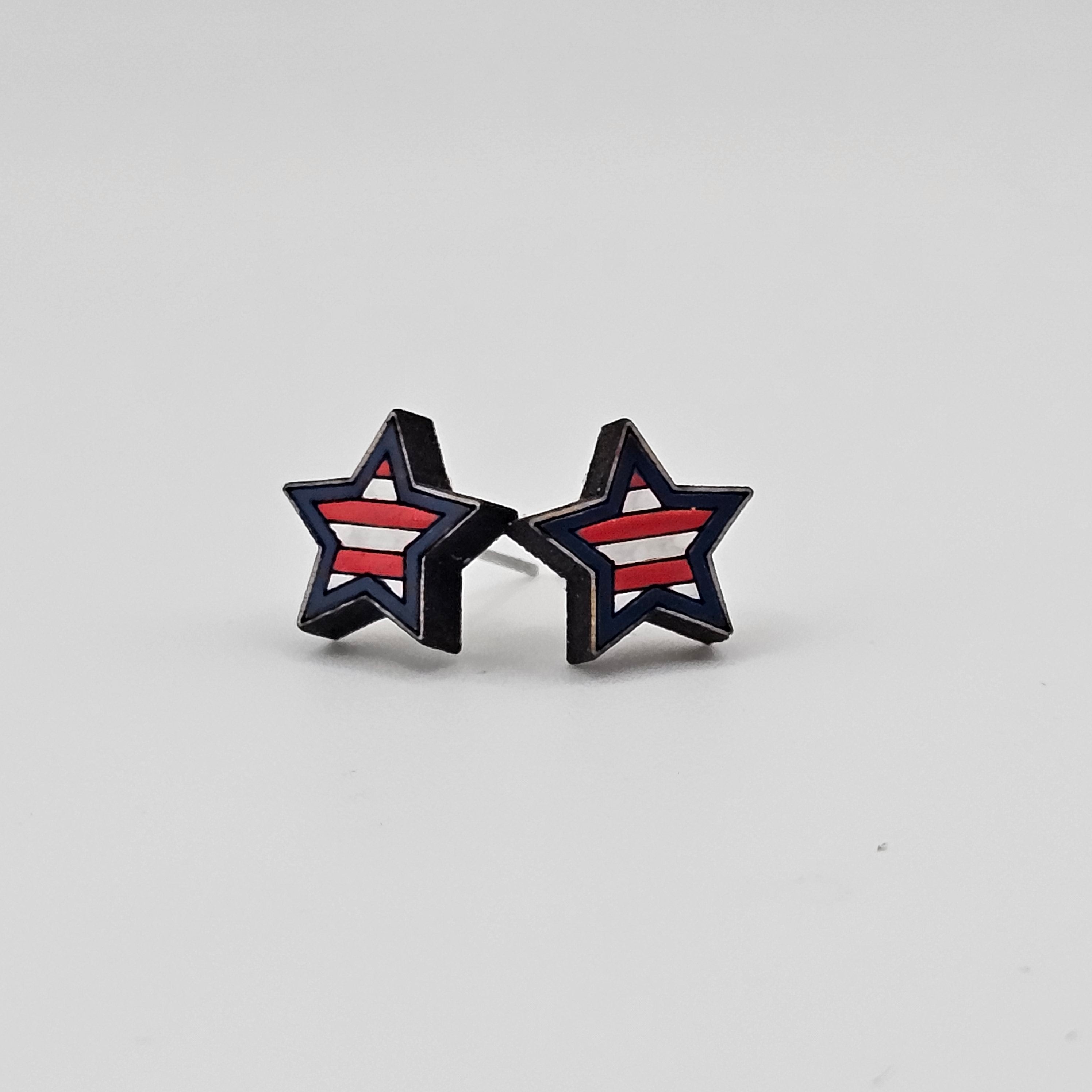 Striped Star Stud Earring | Hand-Painted | Surgical Steel - SEHOS24