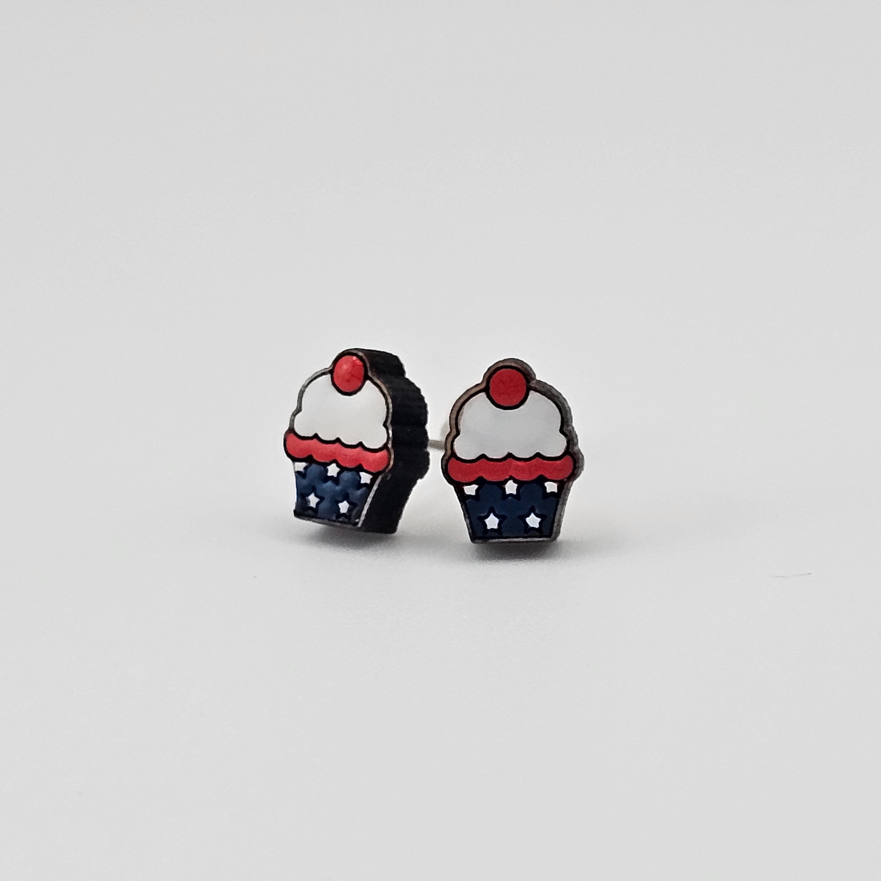 Patriotic Cupcake Stud Earring | Hand-Painted | Surgical Steel - SEHOS28
