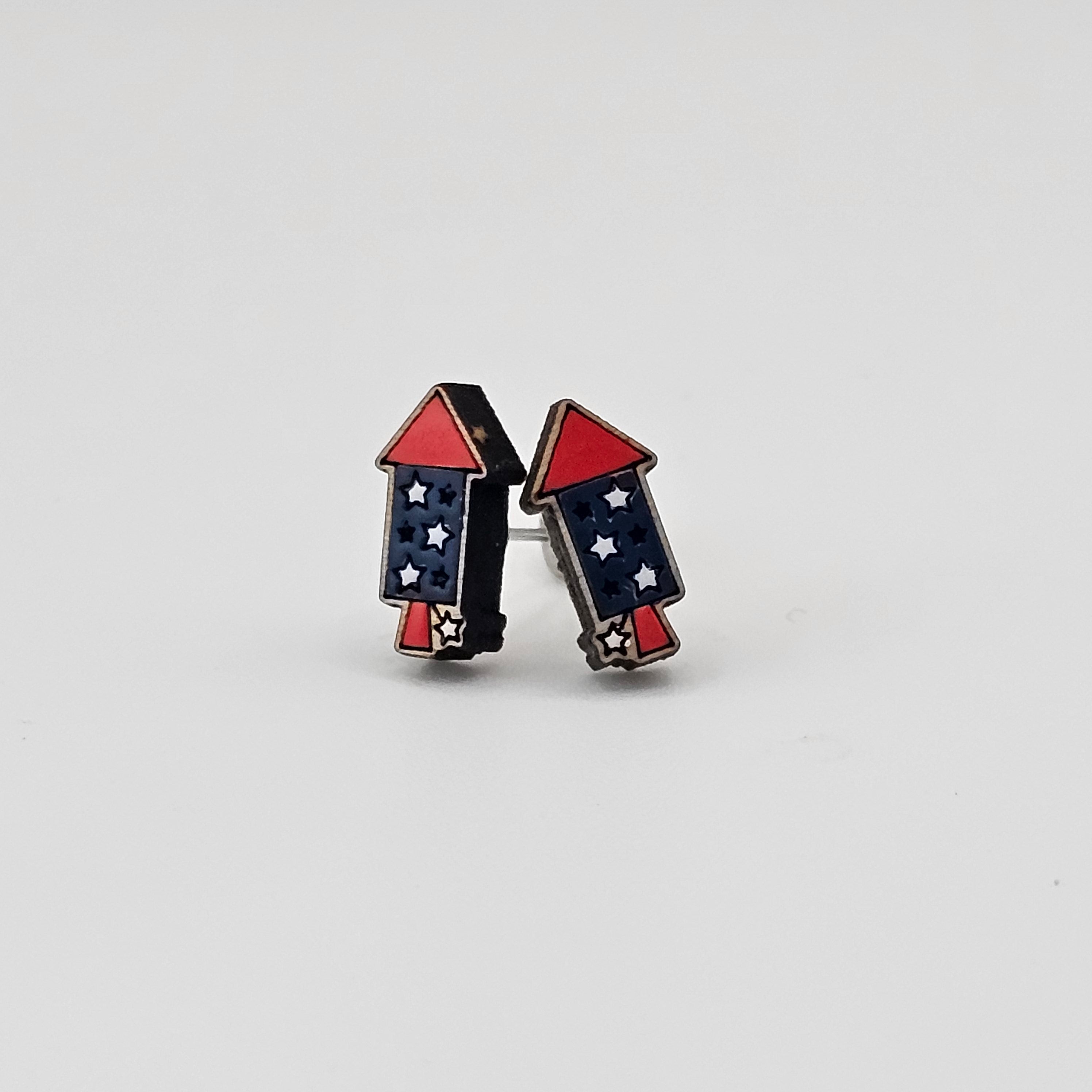 Patriotic Rocket Stud Earrings | Hand-Painted | Surgical Steel - SEHOS30