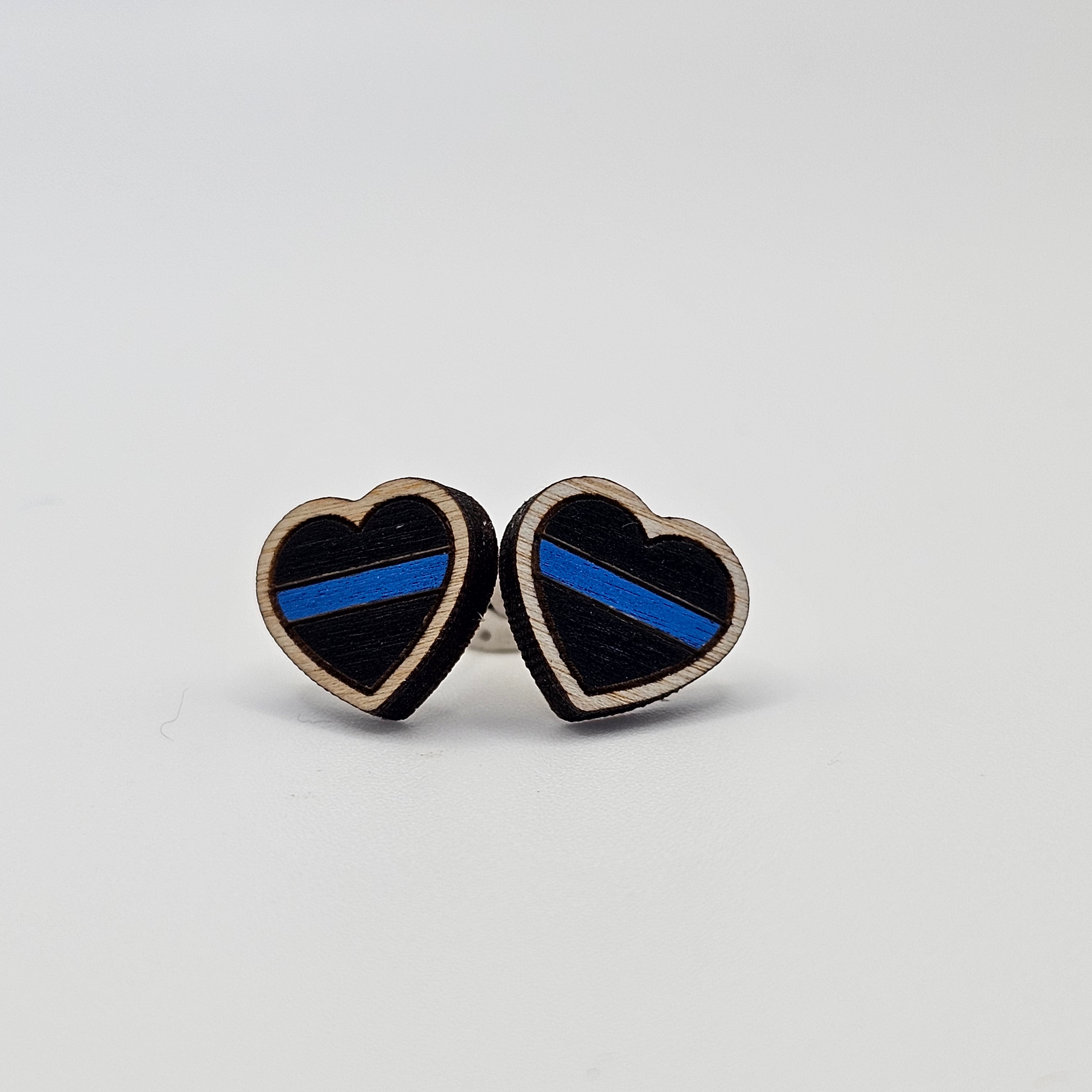 Thin Blue Line Heart Stud Earring | Hand-Painted | Surgical Steel - SEHPX29