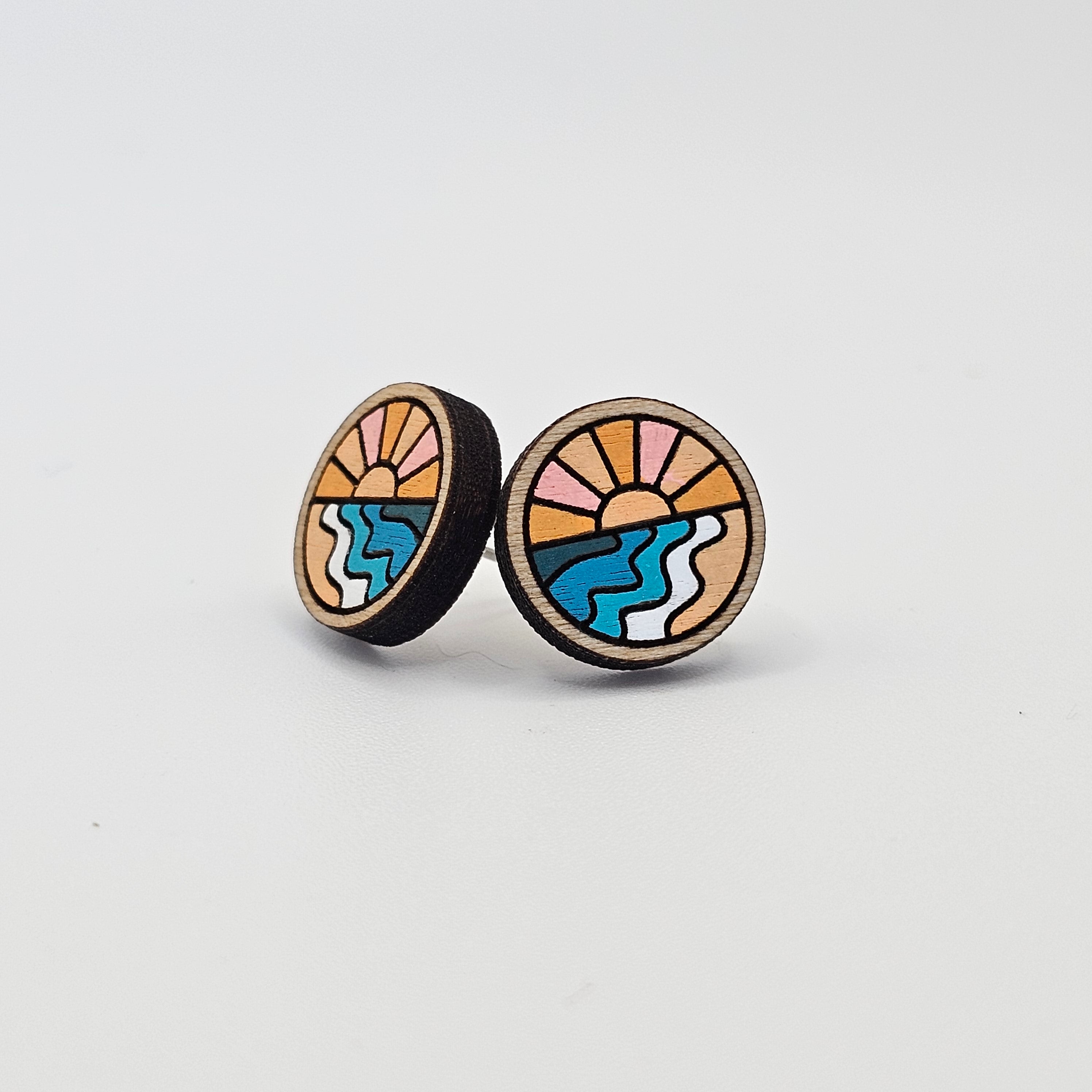 Sunrise Beach Waves Stud Earring | Hand-Painted | Surgical Steel - SEHPX30