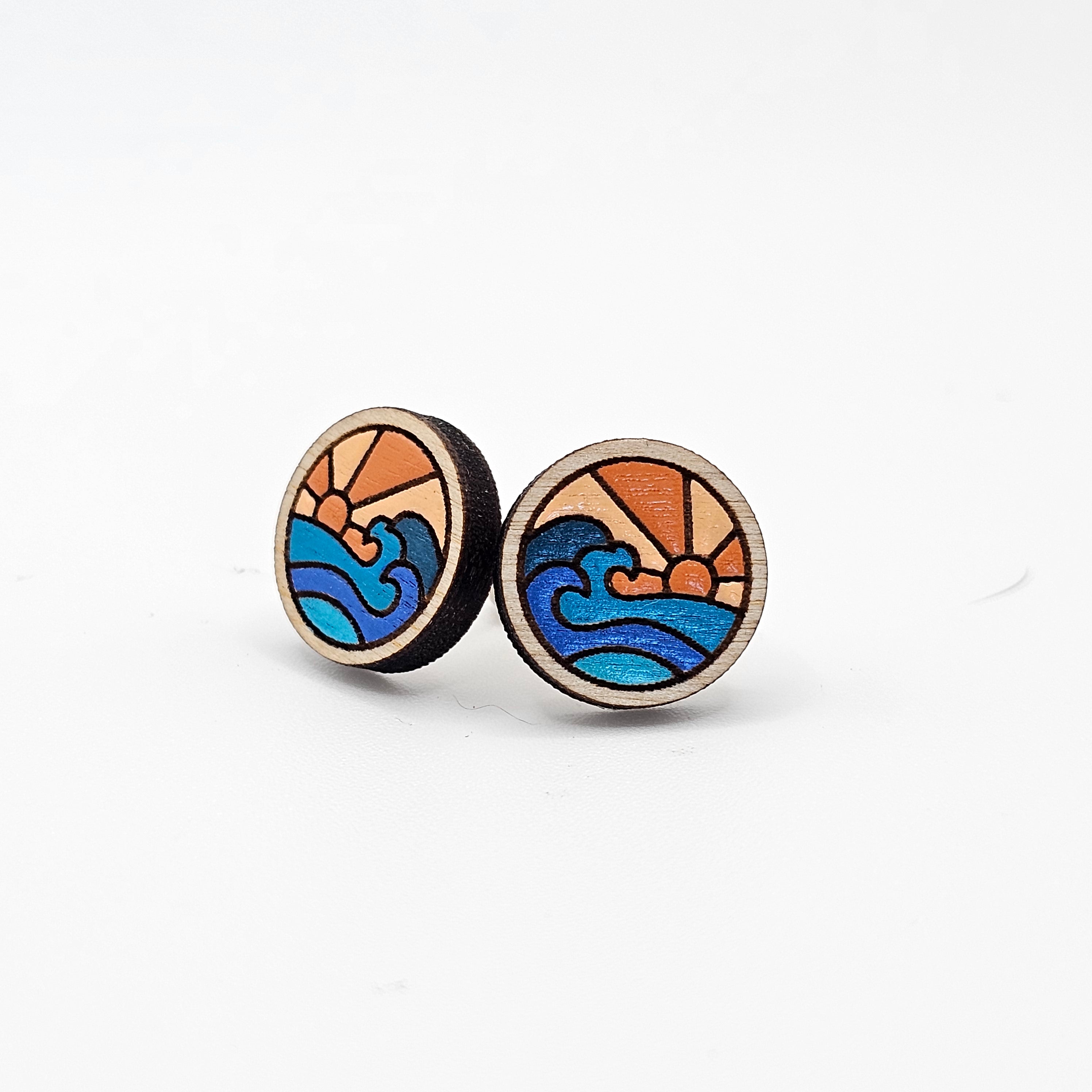 Sunset Waves Stud Earring | Hand-Painted | Surgical Steel - SEHPX33