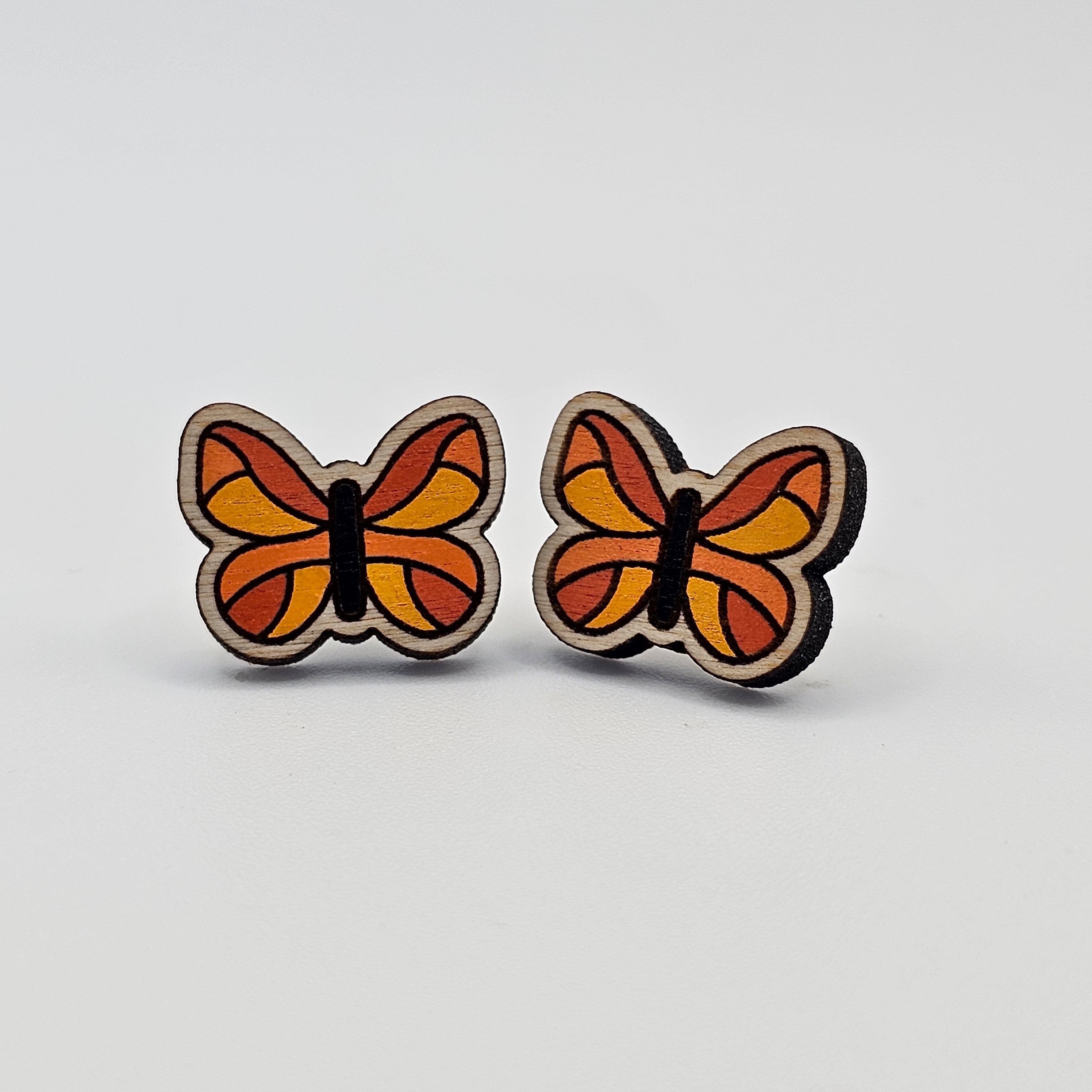 Autumn Ember Wings Stud Earring | Hand-Painted | Surgical Steel - SEHPX3